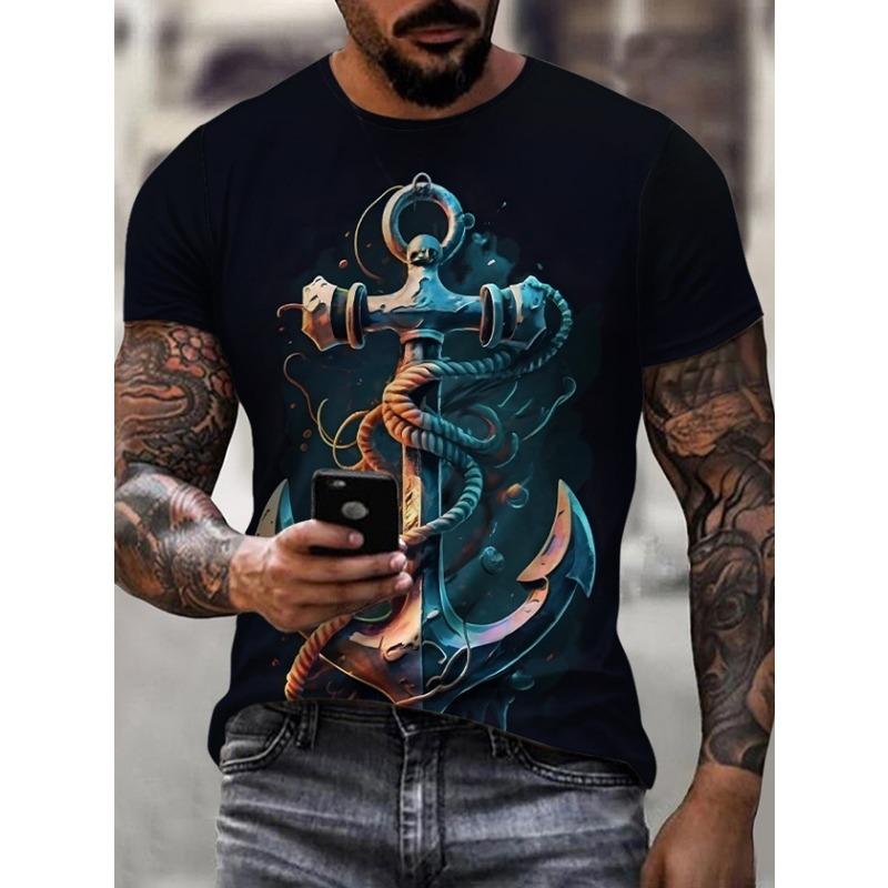 Hot selling trendy creative personality anime animal series 3D printed short sleeved men s casual round XXS