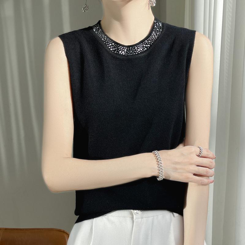 

DAFIFY Женские модные повседневные летние весенние однотонные блузки и рубашки без рукавов с круглым вырезом и принтом XXL чёрный