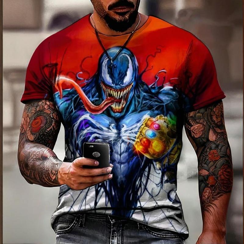 Summer Colorful Men's Top T-shirt  Printed Spider Man Venom Pattern Casual Fashion Short Sleeve Clothing