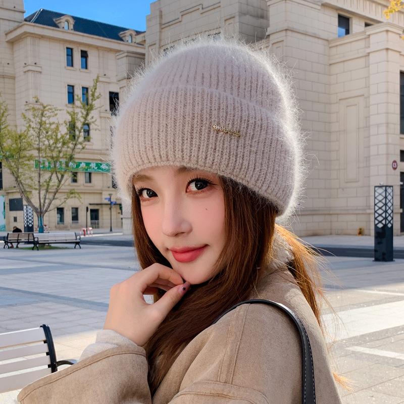 

Internet celebrity hat women s autumn and winter new simple and versatile knitted headgear warm ear protection show face small wool hat tide