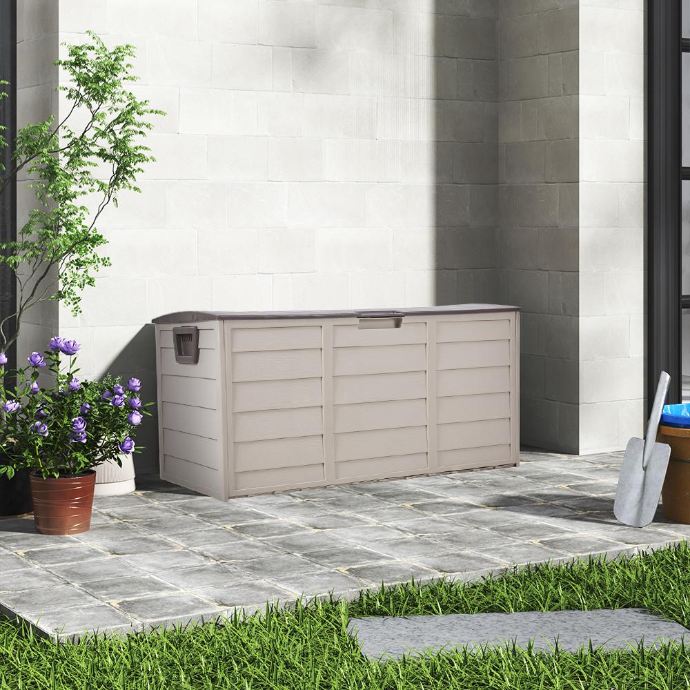 290L Outdoor Storage Box with Lid, Lockable with Wheels & Handles, for Garden Tools