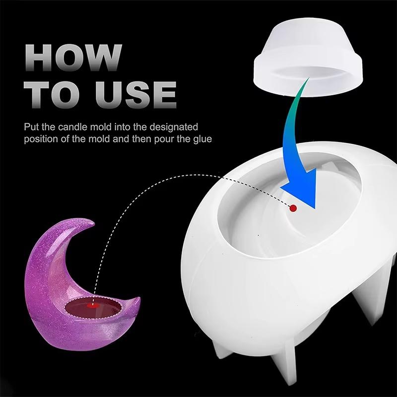 Silicone Mold Moon Half-Moon Aromatherapy Candle Holder DIY Heart Candle Bottom Lamp Holder Resin Ornaments Craft Tool