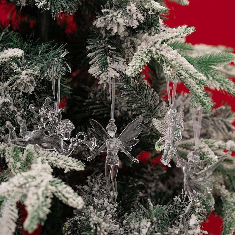 

Christmas Decoration 2025 Transparent Angel Pendant Xmas Tree Ornament Transparent Acrylic Ballet Girl Cupid New Year Decors