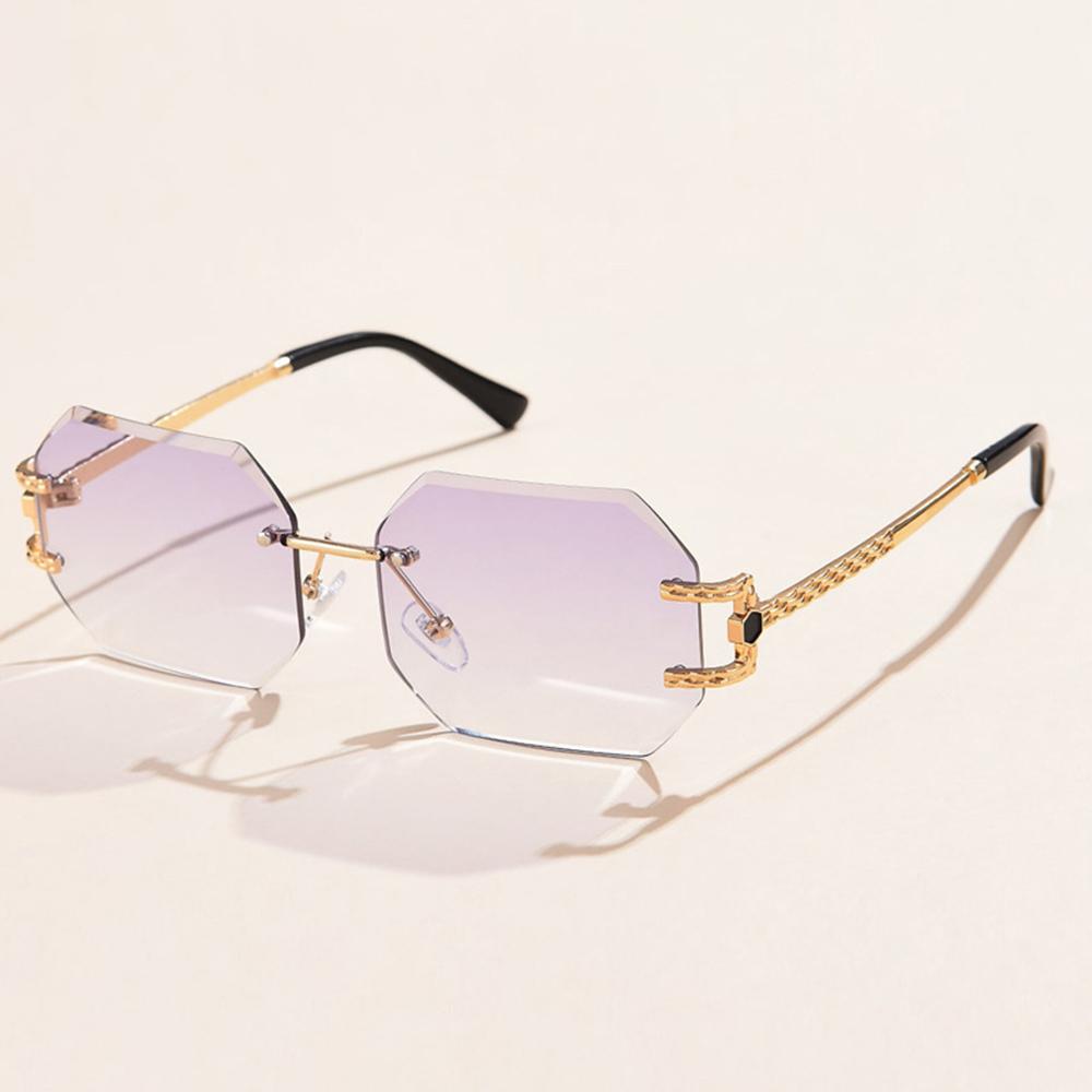 Vintage Rimless Sunglasses Women Men Brand Designer Polygon Sun Glasses Female Trendy Rectangle Cutting Len Shades Eyewear UV400