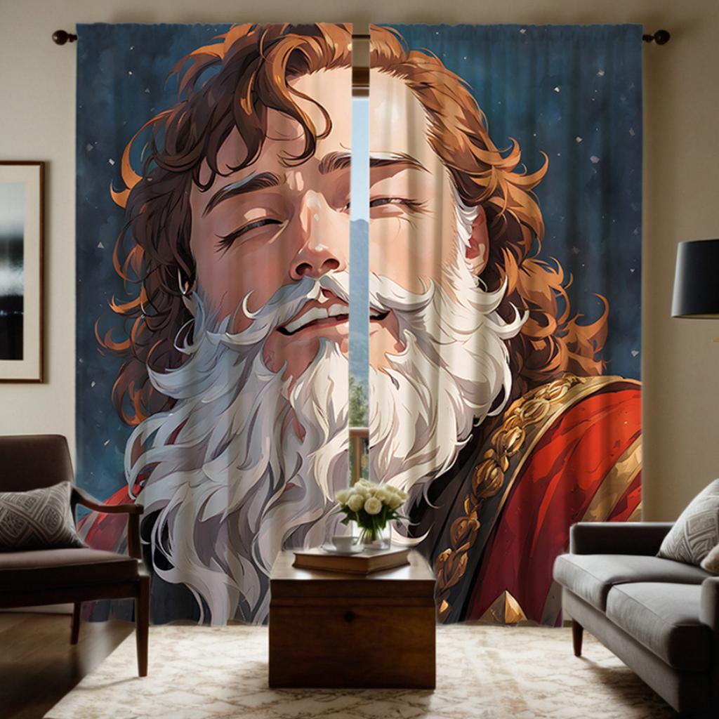 Piece Set Hd White Beard Blond Man Decorative Curtain Blue Tie Digital Printed Home Decoration Style Decorated Living Polyester