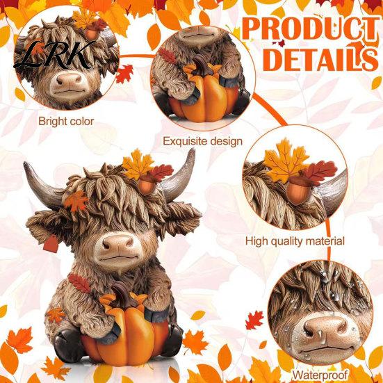Woodcraft Fall Decor 2PCS Autumn Highland Cow Ornament, Thanksgiving Day Theme Wooden Decoration, with Figurines Exquisite Details Figurine, for Home