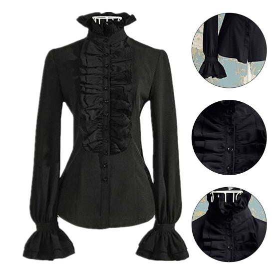 Dámské topy Retro Volánové Slim Fit Prodyšné Pohodlné Dlouhý rukáv Jednobarevná Módní halenka