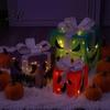 Collapsible Festival Storage Boxes 3Pcs Lighted Halloween Pumpkin Gift Boxes Spooky Face Glowing Decorative Pine Branch Accents Presents Box