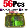 MNFT 1set (40/56PCS) Fly Fishing Flies Combo Green Series Artificial Insects Bait Fishing Lure Hooks With Fly Box