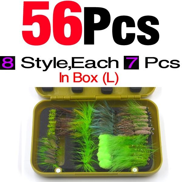 MNFT 1set (40/56PCS) Fly Fishing Flies Combo Green Series Artificial Insects Bait Fishing Lure Hooks With Fly Box