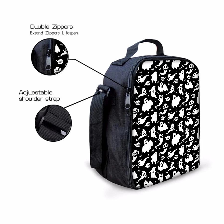 Ghost Pattern Shoulder Strap Lunch Bag for Boy and Girls Best Gifts 2D Flat Cartoon School Bento Lunch Box Bag for Children