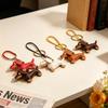 Custom Leather Keychain Cute Sausage Dog Laser Personalize Number Cartoon Puppy Kering Car Key Chain Ring for Couple
