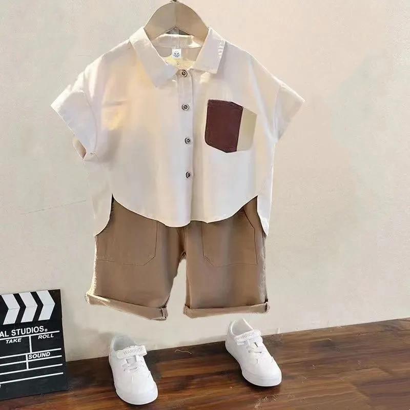 Boys' Shirt Suits Summer Clothes Baby Boys Cotton and Linen Short-sleeved Shirts Western-style Shirts