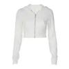 Women's White Cropped Zip-up Hoodie Slim-fit Long Sleeve Casual Jacket
