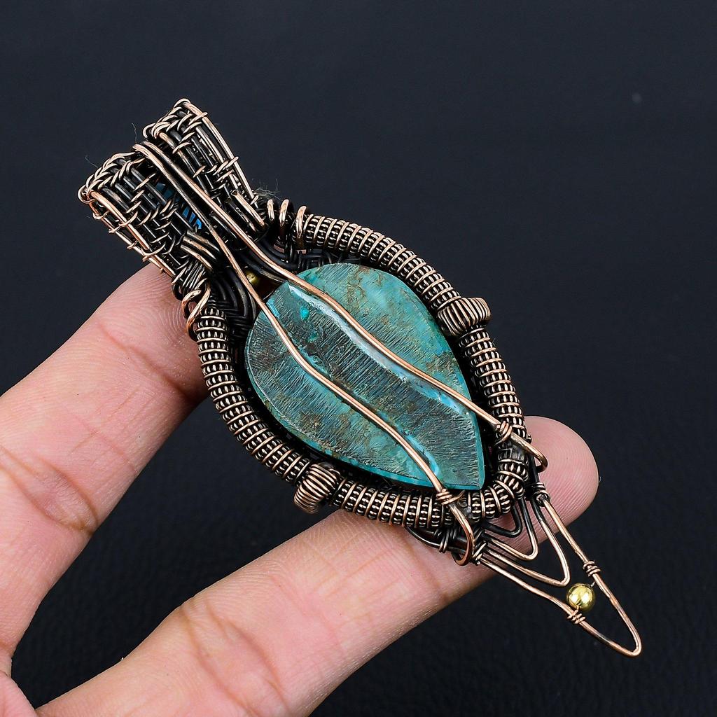 Turquoise Gemstone Pure Copper Wire Wrapped Handmade Pendant Jewelry For Her