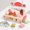 Wooden Ice Cream Counter Playset for Toddler Toys, Montessori Pretend Play Food Toys Kitchen Accessories