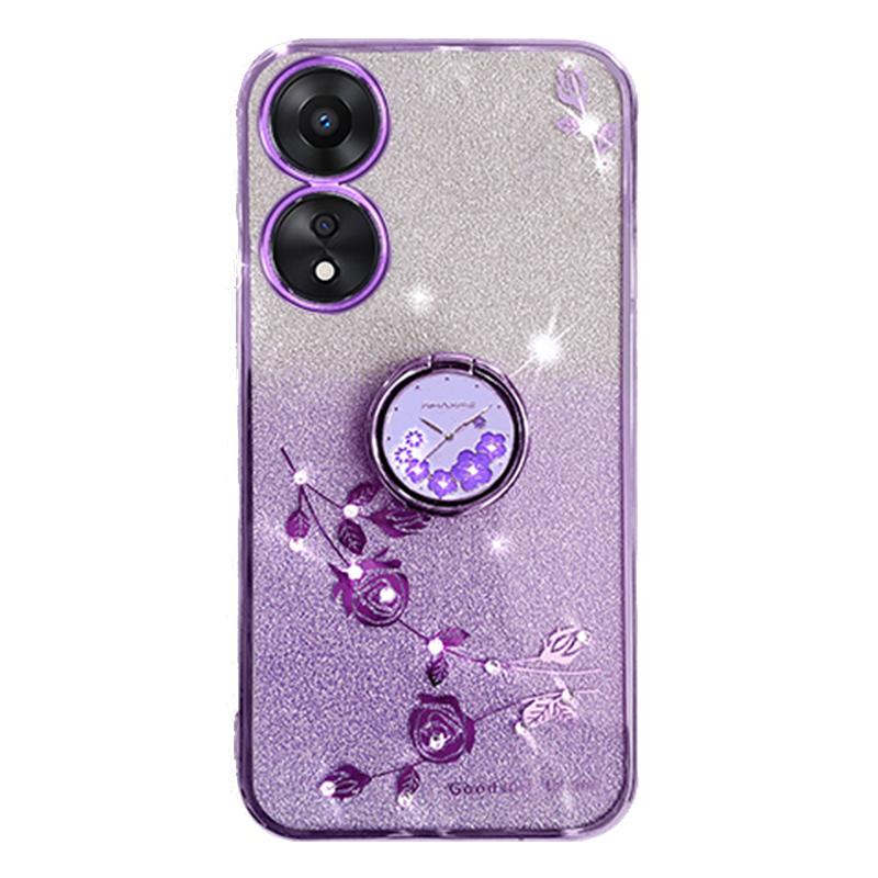 

KADEM Для Oppo A17 4G/A17k 4G Чохол з ТПУ з блискітками та квітковим візерунком, кільцем-підставкою, протиударний чохол для телефону Purple