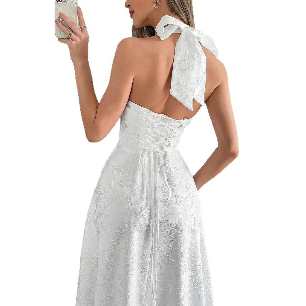French Resort-style Halter-neck, Cinched-waist Long Dress for Women's Spring and Summer
