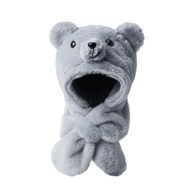 

Cartoon Ear Warm Plush Hat Soft Fluffy Cute Scarf New Winter Kid Earmuffs сірий
