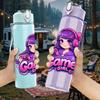 1PC Purple Hair Gamer Girl Cartoon 750ml Color Plastic Sports Water Bottle Leakproof Flip Straw Lid Suitable for Sports Office Home Use