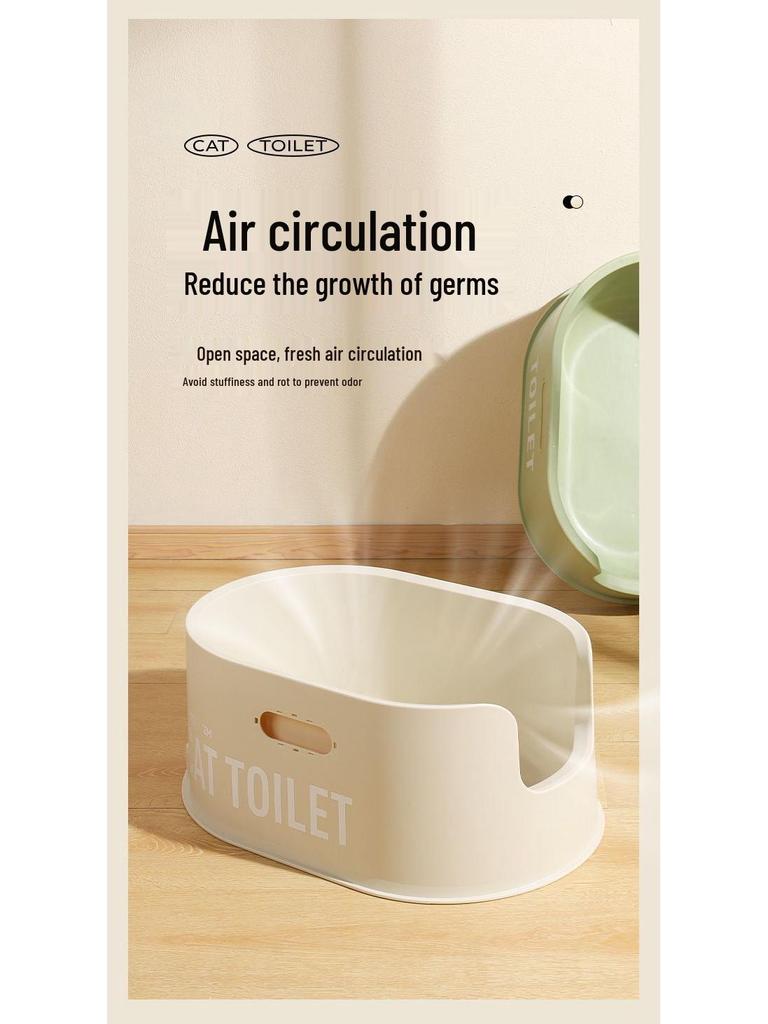 All Numbers Splash Anti-Spill Large Raised Basin Litter Box – Semi-Closed Design for Cats