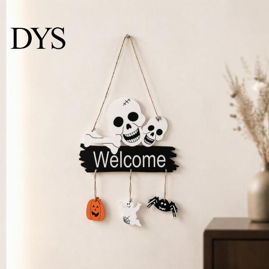 Rustic Farmhouse Hanging Plaque Halloween Welcome Door Sign, 3D Layered Pumpkin Skull Spider Plaque, Indoor Outdoor Holiday Ornaments Wooden