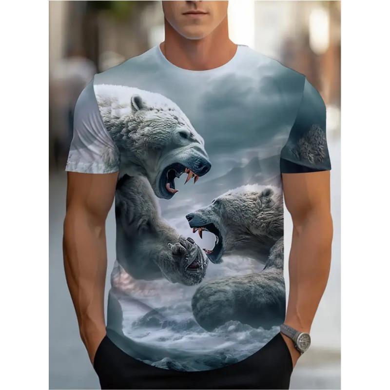 Fashion Polar Bear Graphic T Shirts For Men Clothing Summer Trend Short Sleeve 3D Printed T-shirts Streetwear Unisex Tees Tops