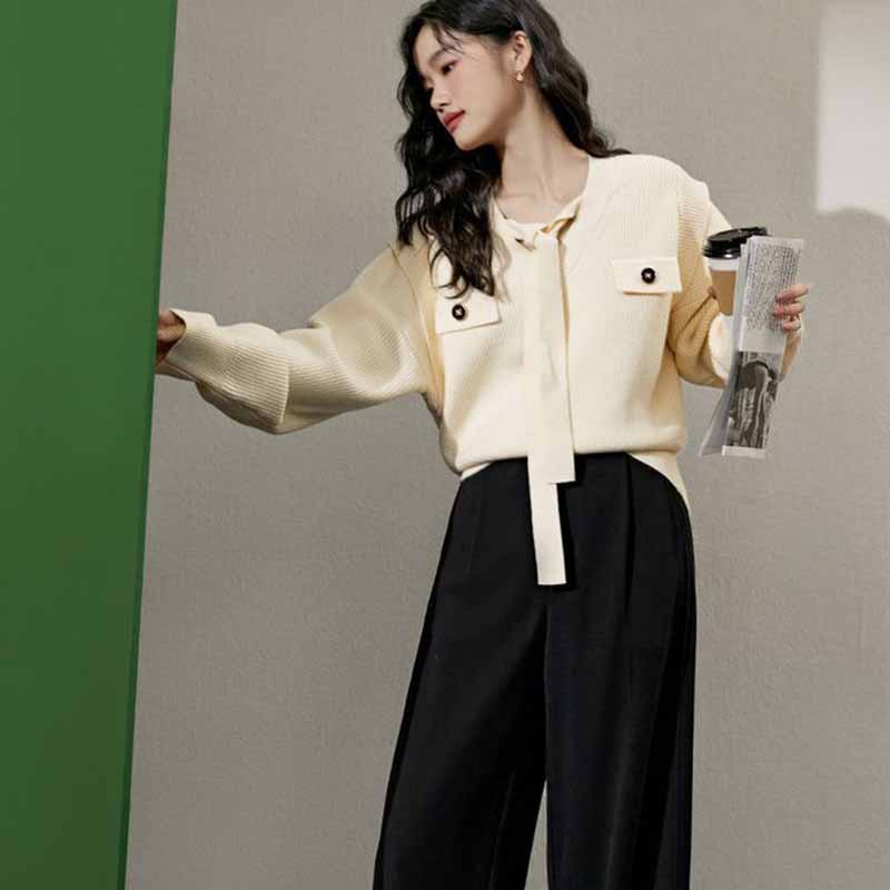 

Мягкий абрикосовый искусственный двухсекционный короткий свитер женский осенне-зимний свитер с лентой с длинным рукавом L абрикосовый