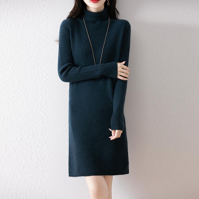 Women Sweater Dress 100% Wool MODERN NEW SAGA Turtleneck Knit Long Pullover Winter Jumpers Wool Long Dress Female