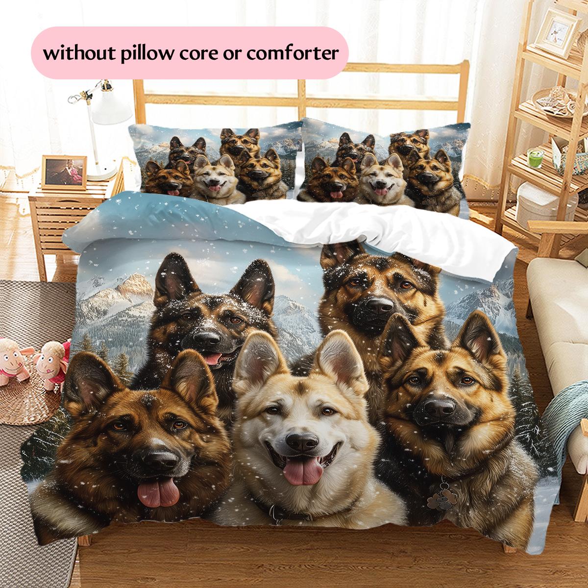German Shepherd Pattern Bedding Home Decoration Birthday Gift (1 * duvet cover + 2 * pillowcase, without core) 135x200cm