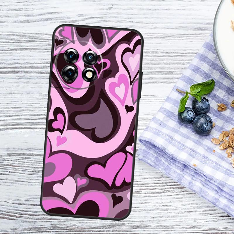 Brown Purple Hearts Swirl Pattern Case For OnePlus Nord 5 CE 3 4 Lite N20 N30 OnePlus 15 15R 13 13T 10T 10 11 12 12R 13R Cover