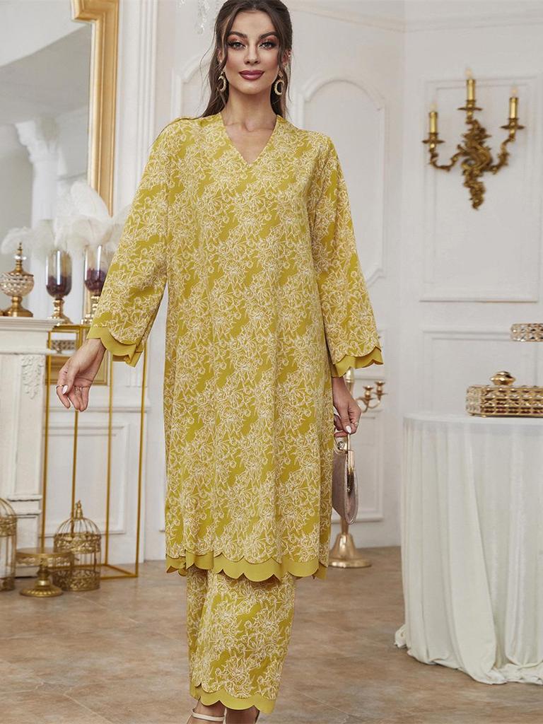 Elegant Spring/Summer Abaya: New Print Muslim Women's Dress Set