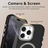 For iPhone 16 Pro Case Compatible with MagSafe TPU+PET Phone Cover with Rhinestone Decor Lens Frame