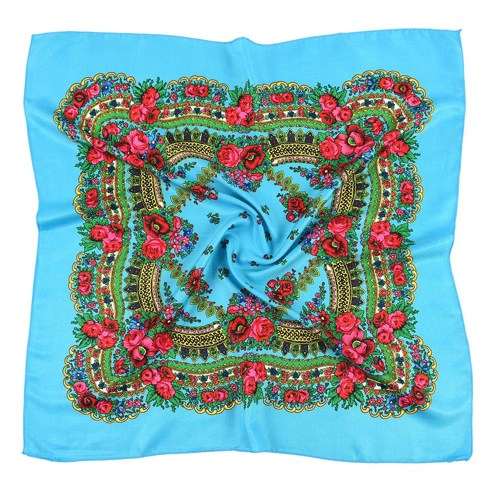 Russian Floral Printed Women's Head Wraps National Style Square Scarf Female Bandana Handkerchief Ethnic Shawl 70*70cm