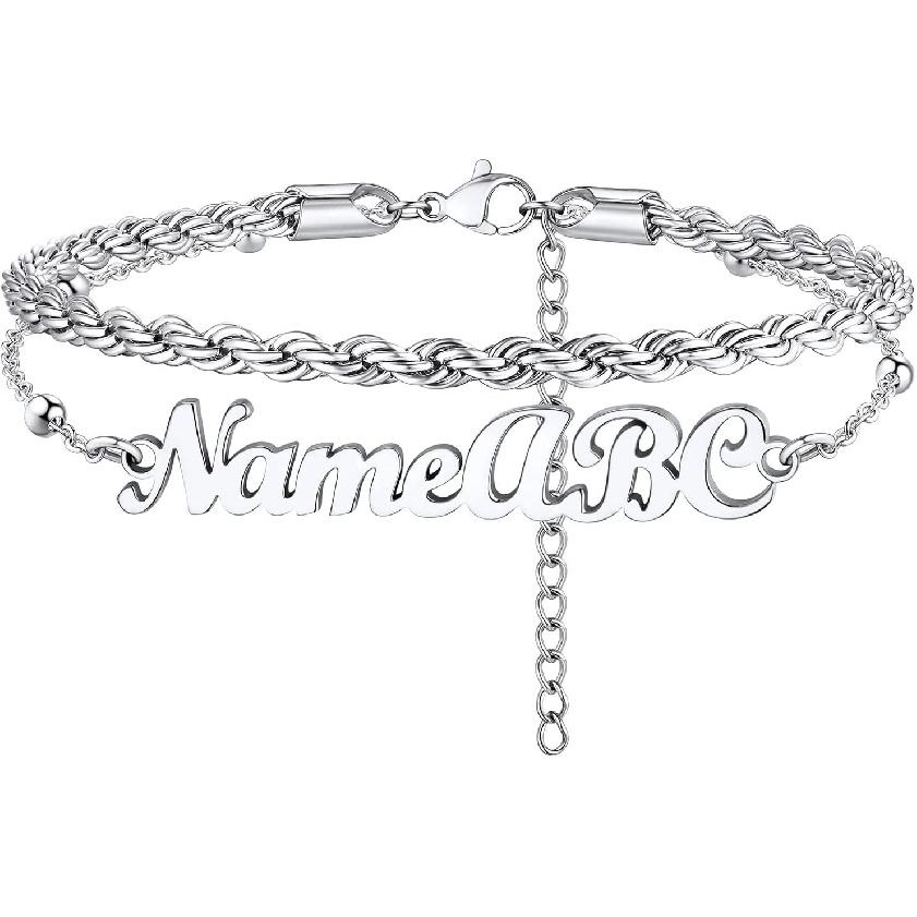 PROSTEEL Alla moda Design Manette/Testo Personalizzato Cavigliera da Donna, Cavigliera in Acciaio Inossidabile 316L, colore Argento/Oro/Nero,Basso