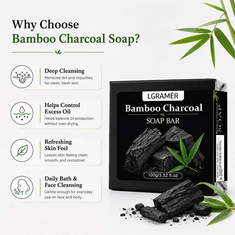 Bamboo Charcoal Handmade Facial Soap Moisturizing Firming Hydrating Face Cleanser Wash Foam Oil Control,Body Tender Bathing Soap