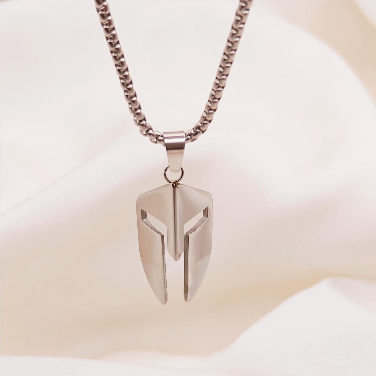 TOHM Ретро Подвеска-ожерелье в виде маски спартанского воина, Нержавеющая сталь, Длинная цепочка