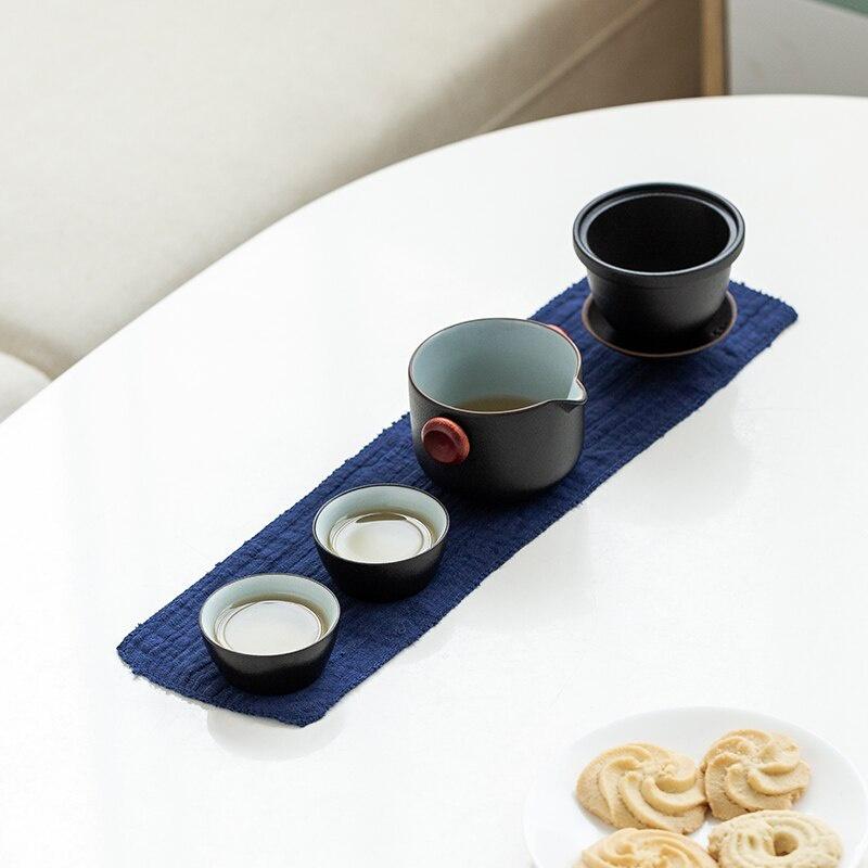 Black Ceramic Quick Tea Set One Pot Two Cups Kung Fu Tea Set Portable Ceramic Tea Set
