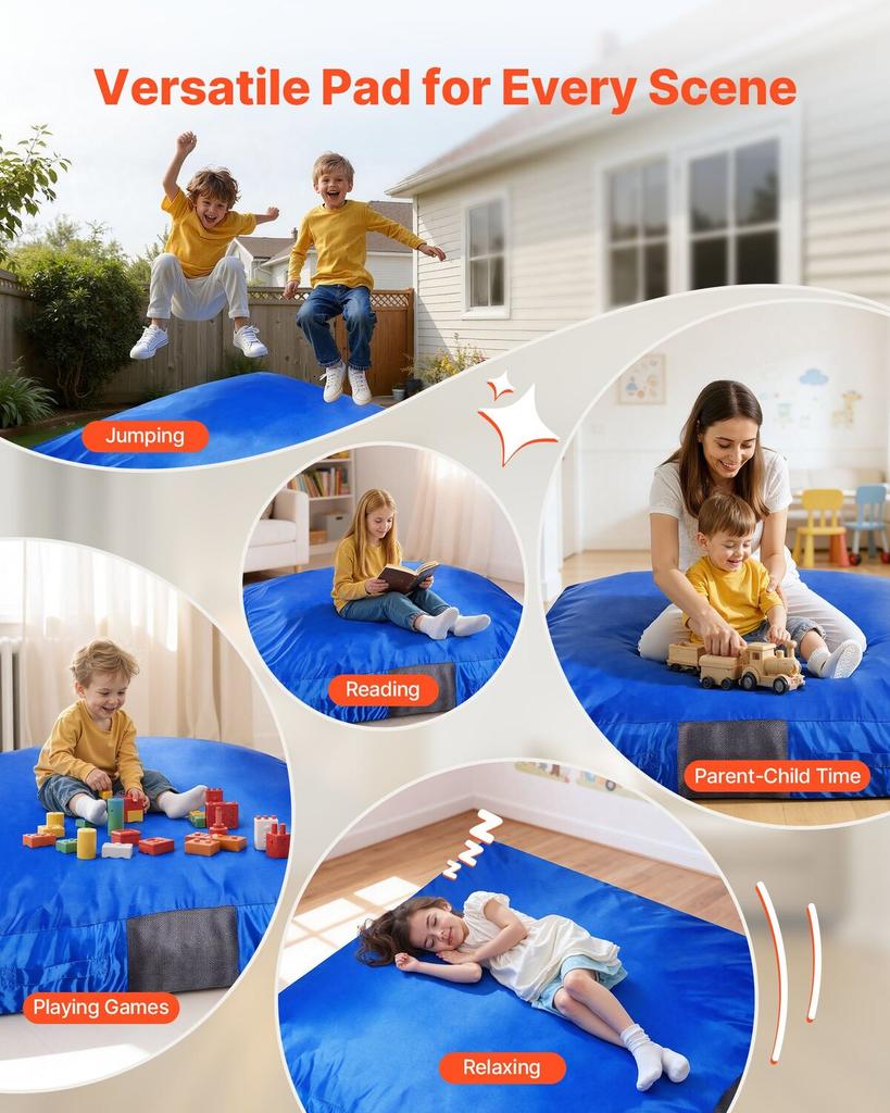 Crash Pad, 1500 X 1500 Mm Crash Pad for Kids Sensory with Foam Blocks & Washable Cover, Large Soft Foam Landing Zone Giant Pillow Mat, Sensory Room