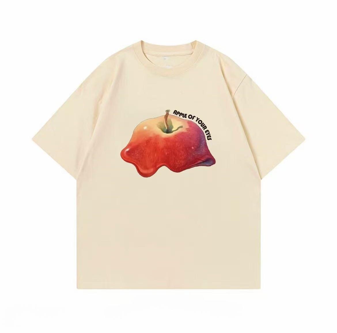 

Melting Apple Apple of Your Eyes TShirt Unisex Women Aesthetic Fruit Graphic Tee Oversized Streetwear Cotton Casual Short Sleeve S