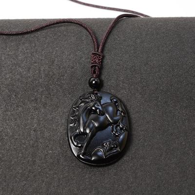Twaalf Dierenriem Obsidiaan Beschermer Hanger Ketting - Dierenriem Kristal Mahjong Ontwerp