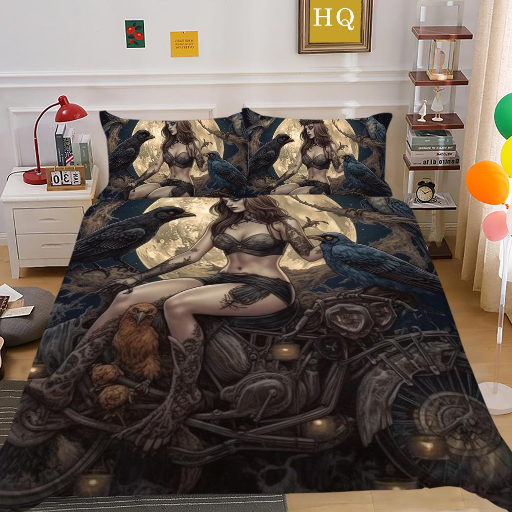 Beauty Skull Printed Bedspreads King Size Microfiber Bed Set Cover Teen Cool Design Comforter Cover Set