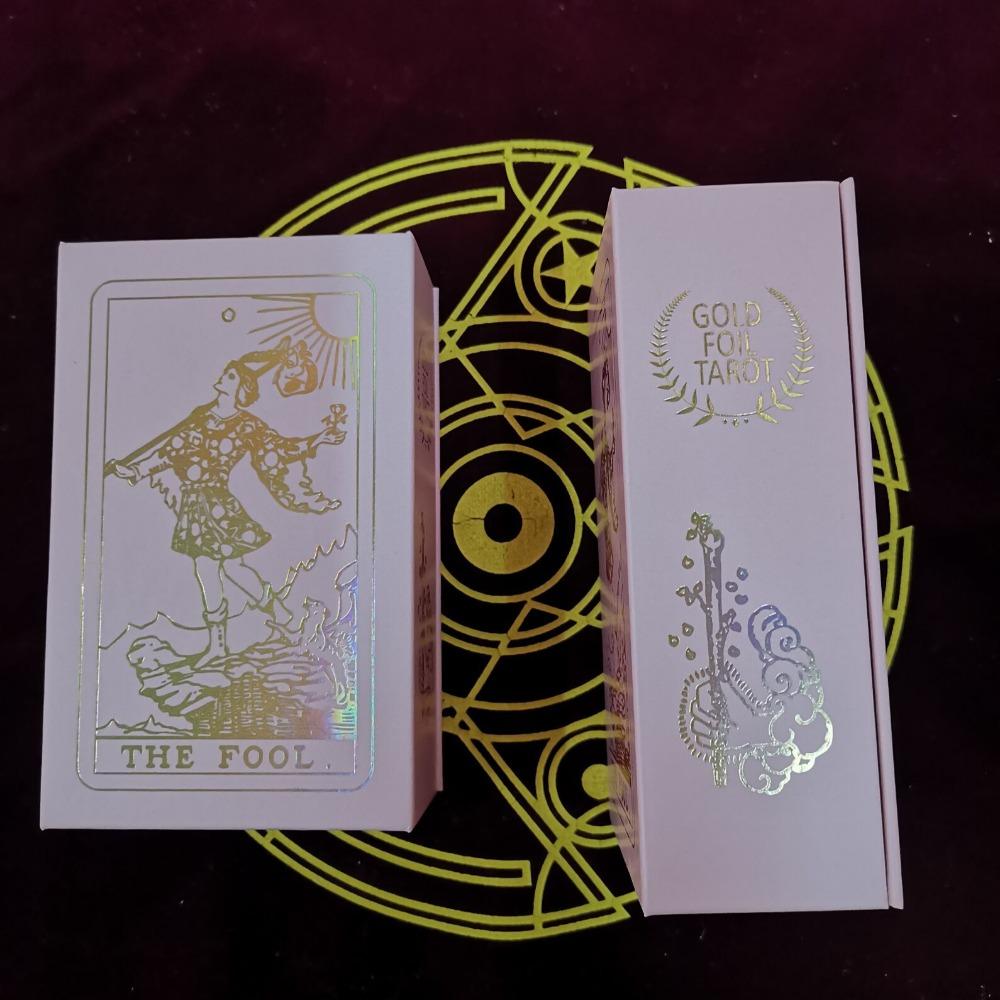 Hexagram Gold Foil Tarot Cards with Rose Pattern, 78 Cards Rider Tarot Deck 12*7cm, with Paper Instruction Guide