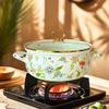4.2L Stew Pot Enamel Vintage Flower Bird Soup Pot Double Handle Cheese Thickened Frying Pan Home Kitchen Cookware Boiling Soup