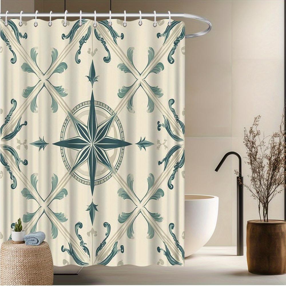 

Морская компасная шторка для душа, Тема морской навигации, Устойчивый к выцветанию полиэстер, Прибрежный декор для ванной W90xH180cm