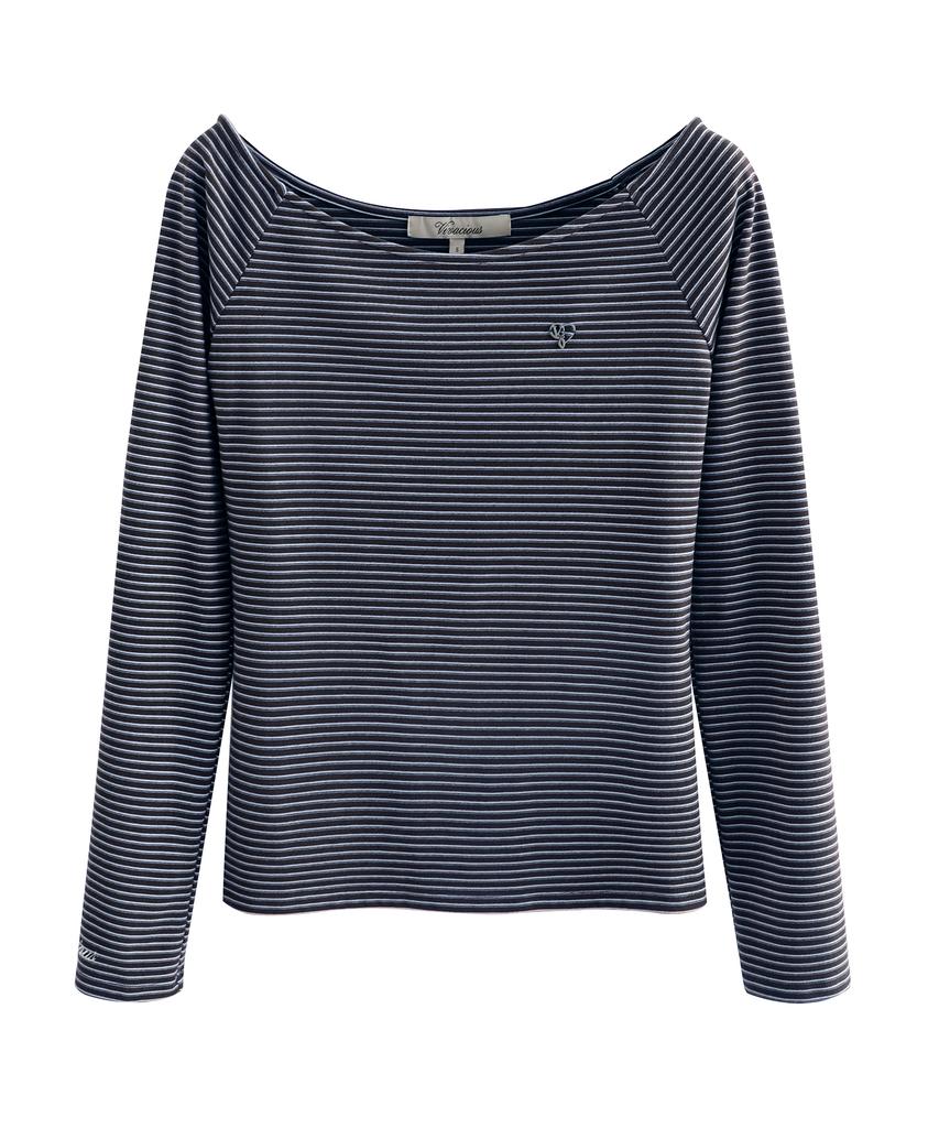 VIVACIOUS Se Stripe Boat-Neck Tee_5Colors