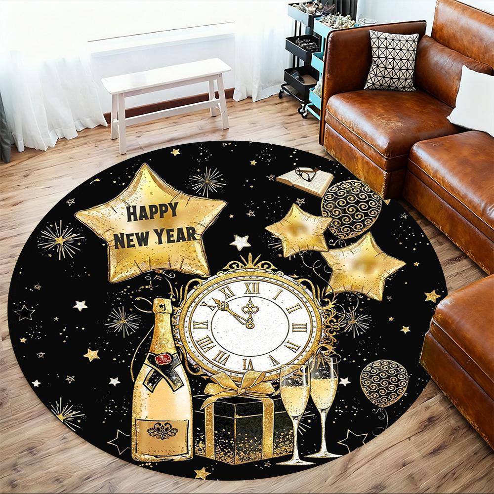 1pc New Year Celebration Round Chair mat office Area Rug - Non-Slip, Floor Mat for Office, Bedroom, Ideal home decor gift c0112061