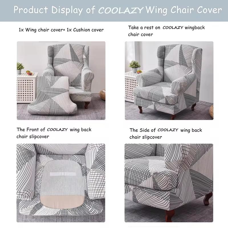 Wingback Chair Slipcover 2 Pieces/set Stretch Sofa Cover Armchair Cover Couch Furniture Protector Elastic Bottom for Living Room