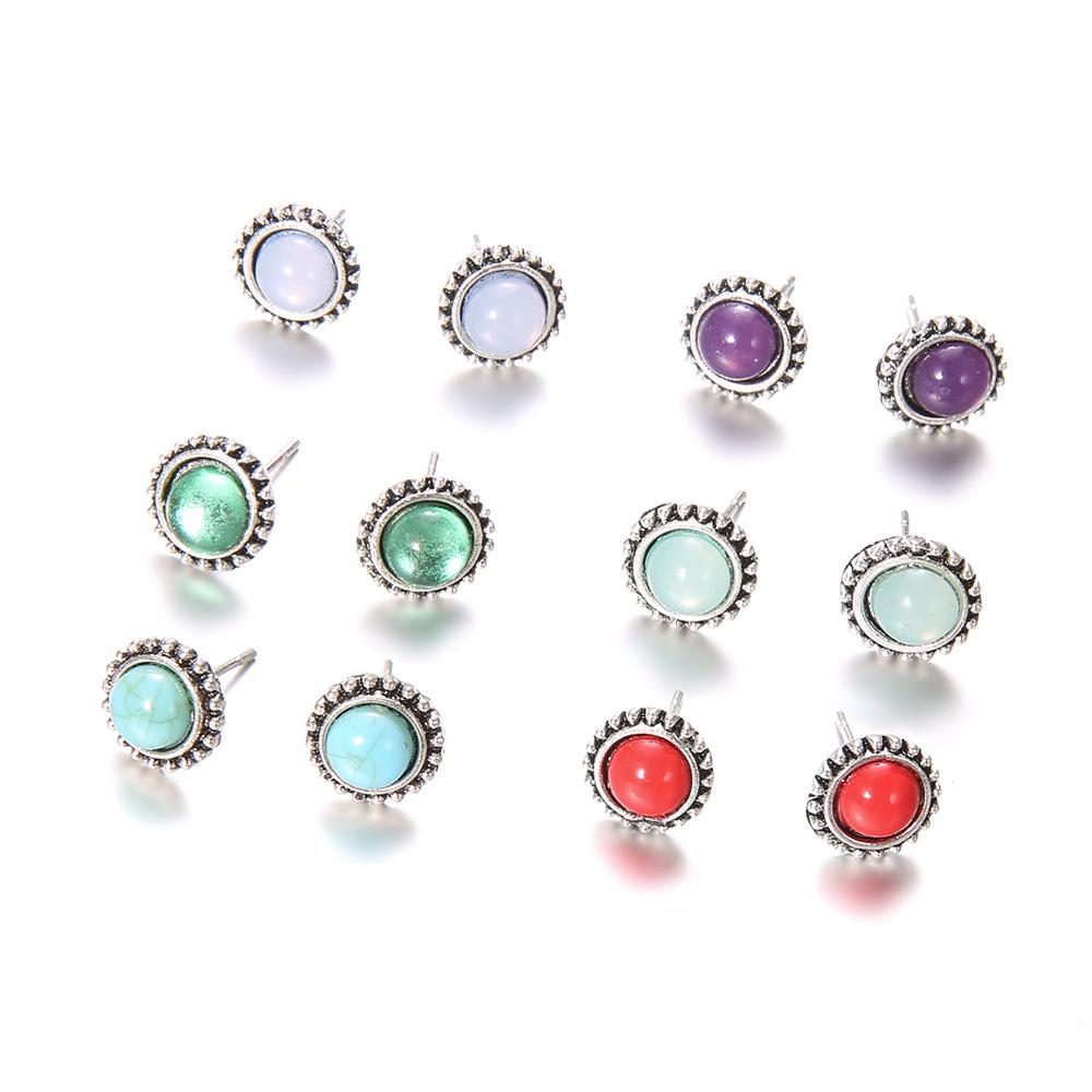 Accessori Moda Rotondi Vintage Gioiello Orecchini a Bottone Harajuku Multicolore 6 Paia di Orecchini a Bottone