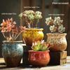 Coarse Pottery Succulent Plant Pot with Creative Picture Book Style for Floor-Standing Silk Flowers